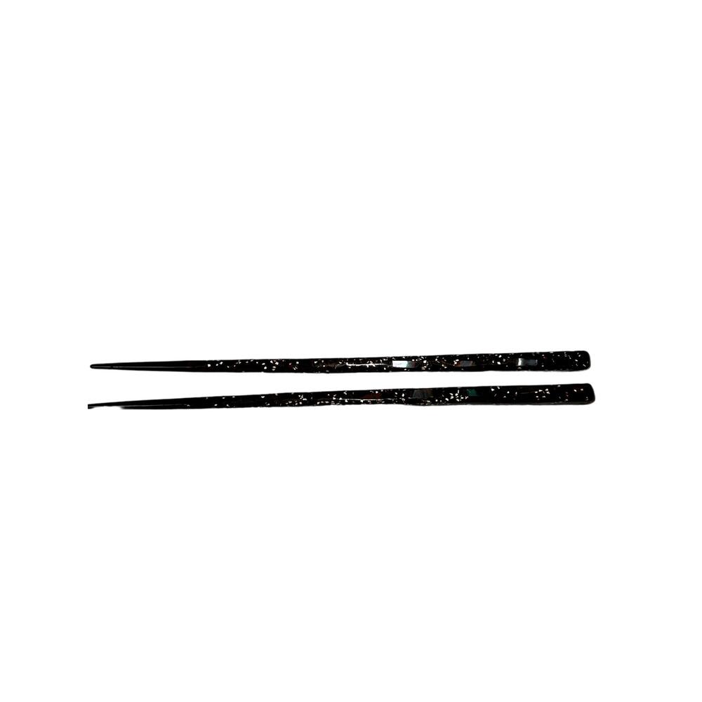 Vintage Antique Asian Black Lacquer Chopsticks with Mother of Pearl Inlay Ivory